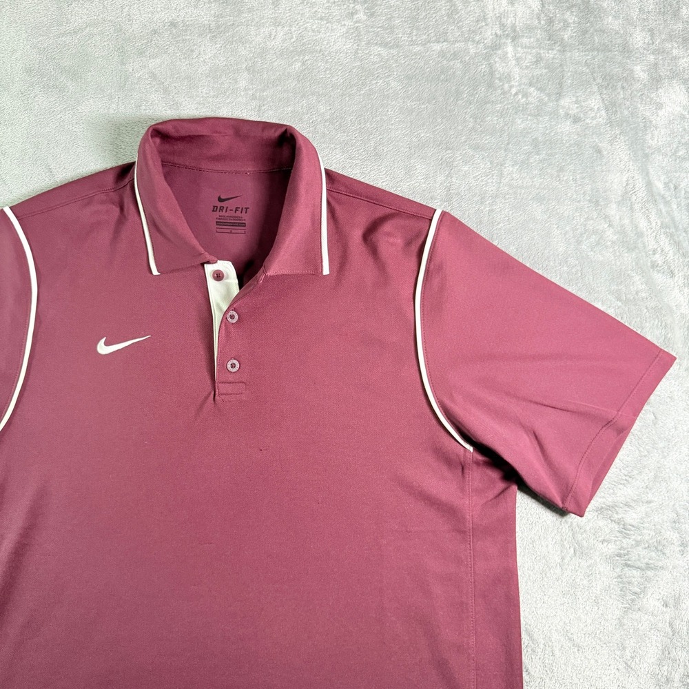 Nike Dri Fit Short Sleeve Polo Shirt Maroon White Trim Men's Size Large